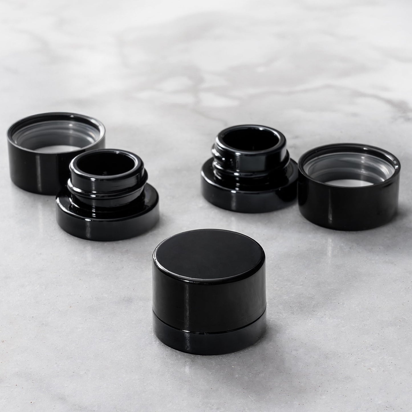 (200 Pack) 5ml Thick Black Glass Jars with Black Child Resistant Lids - UV Resistant - Storage for Oil, Lip Balm, Wax, Cosmetics - Mini Child Proof Container