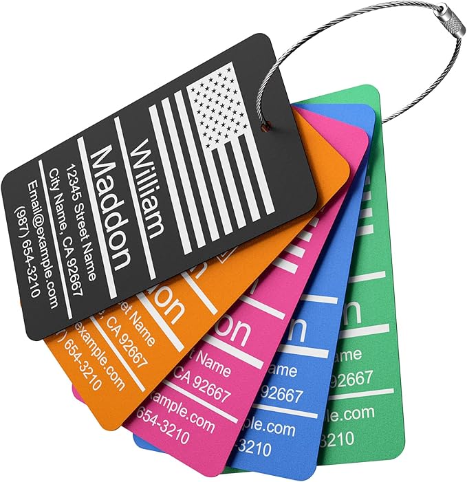 Luggage Tags for Suitcase - Personalized Engraved Metal Tag for Cruise Travel Purple - Custom Name Tags Suitable for Bags and Backpacks
