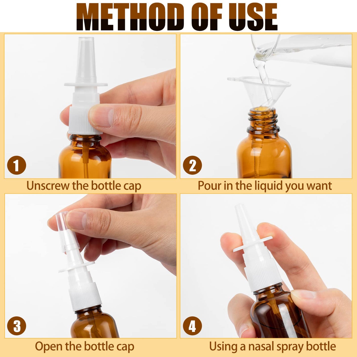 ZHWKMYP 10 Pcs Nasal Spray Bottle, 30ML/1oz 6 Pcs Glass Nose Spray Bottle Empty, Fine Mist Sprayers Atomizers with 2 Funnels and 2 Labels