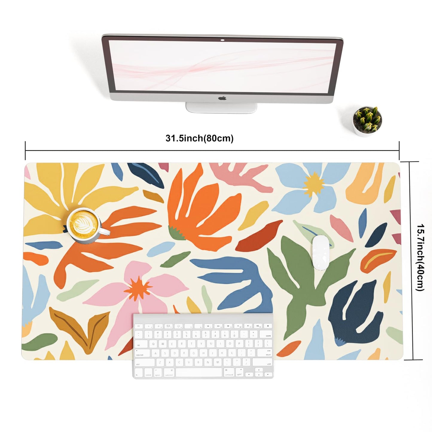 Colorful Star Abstract Floral Large Mouse Pad, Waterproof Office Desk Mat, Non-Slip Gaming Mouse Pad, XXL PC Laptop Protector Pads, PU Leather Desk Writing Pads for Office Home, 31.5" x 15.7"