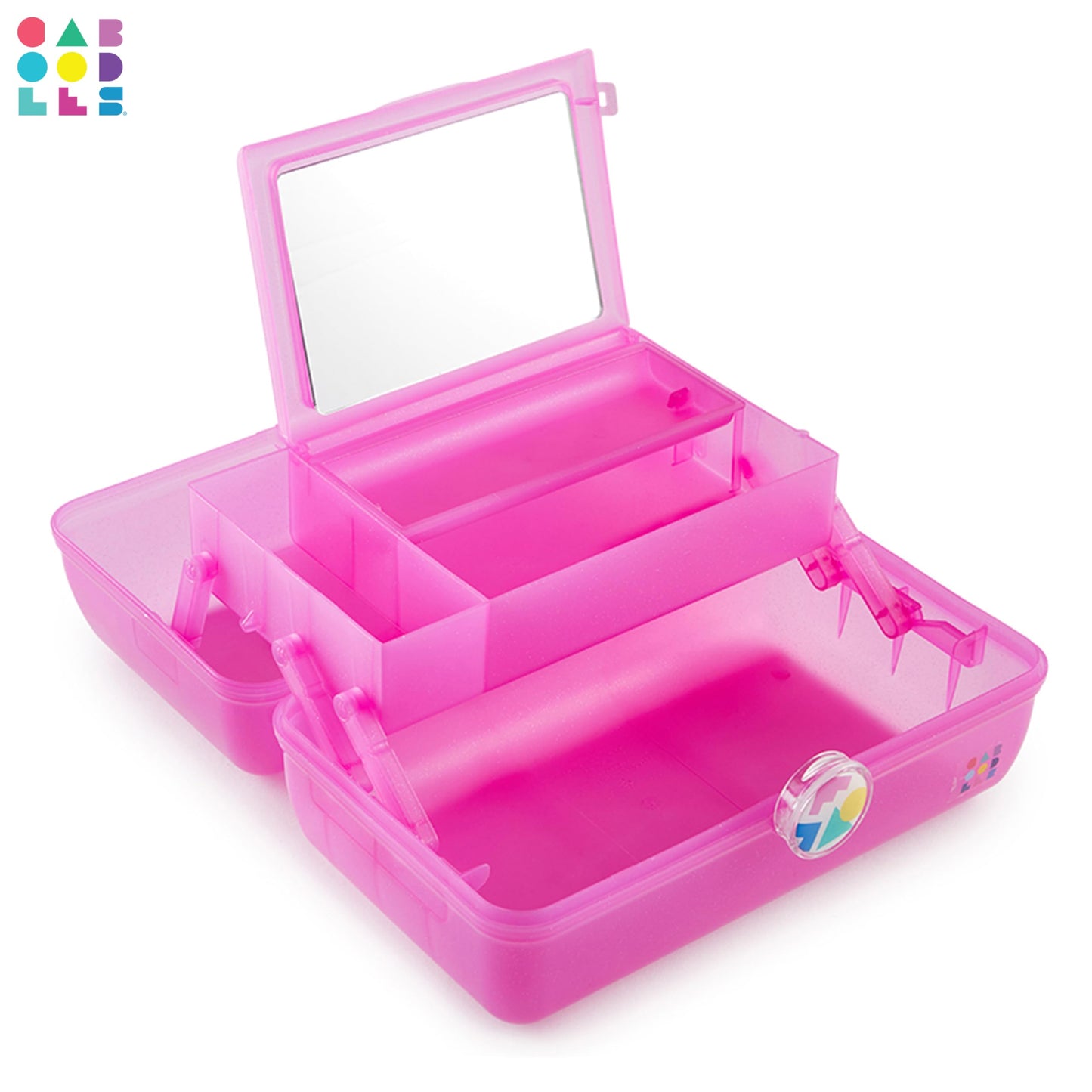 Caboodles On-The-Go Girl Makeup Box, Hot Pink Sparkle, Hard Plastic Makeup Organizer Box, Built-In Mirror, Secure Latch for Safe Travel, Spacious Storage for Large Items