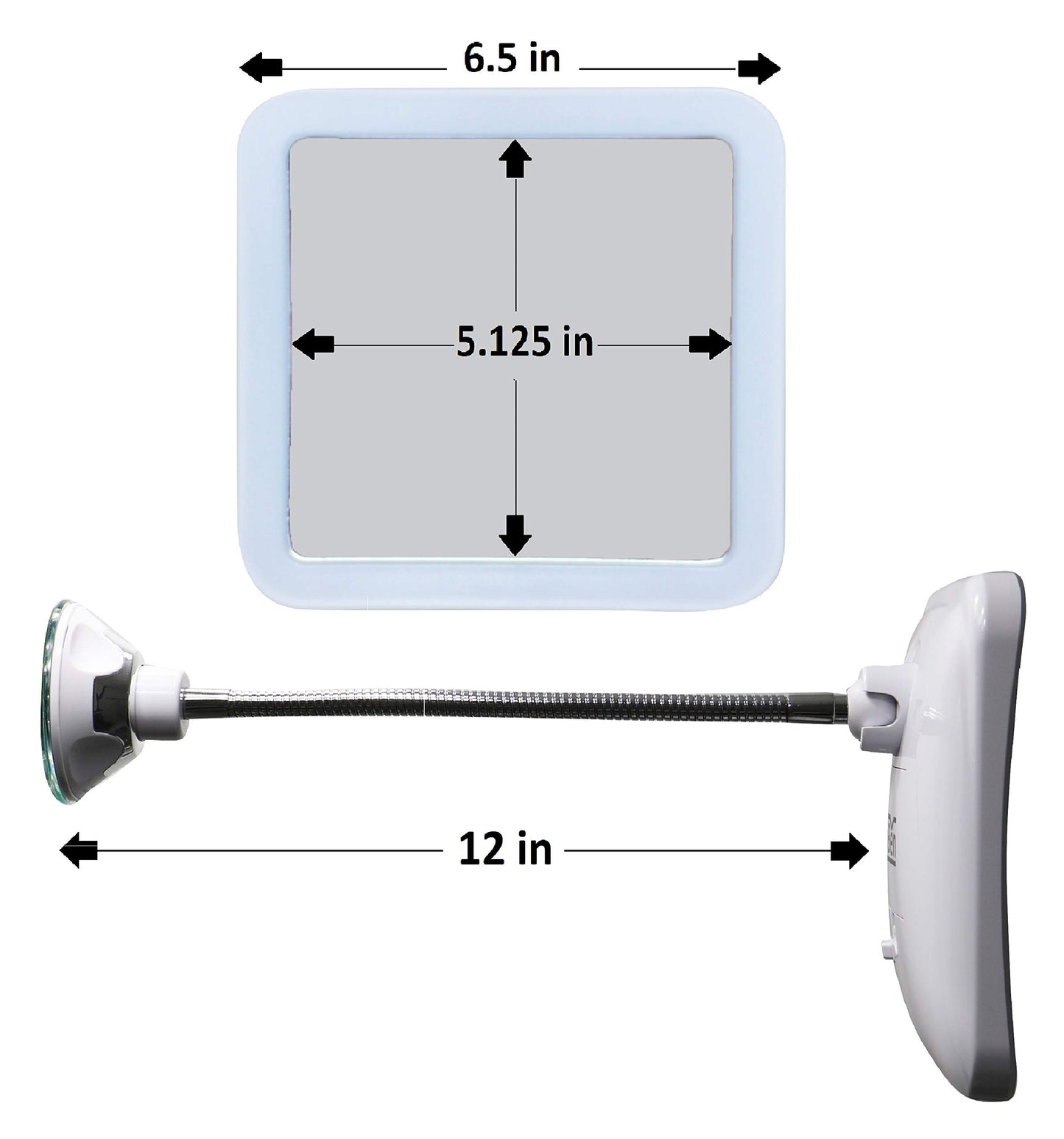JiBen Square Flexible Gooseneck LED Lighted 10X Magnifying Makeup Mirror, Power Locking Suction Cup, Bright Diffused Light, 360 Degree Swivel, Portable Cordless Travel and Home Bathroom Vanity Mirror