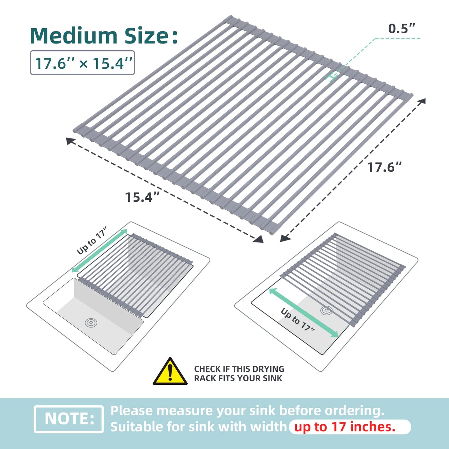 Ohuhu Over Sink Dish Drying Rack Silicone Wrapped 17.6" W x 15.4" L Large Over the Sink Roll Up Dish Drainer - Foldable Sink Drying Rack Rolling Drain Mats Anti-Slip Multipurpose for Kitchen Counter