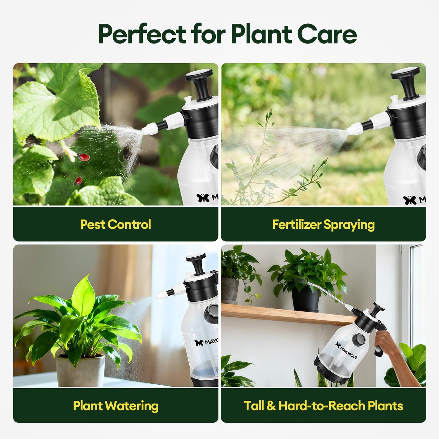 MAYGROVE 50oz Pump Sprayer, Hand Water Spray Bottle for Indoor Plant, Clear Plant Sprayer with Side Filling Port, Measuring Cup, Adjustable Nozzles, Safe Pressure Relief Valve