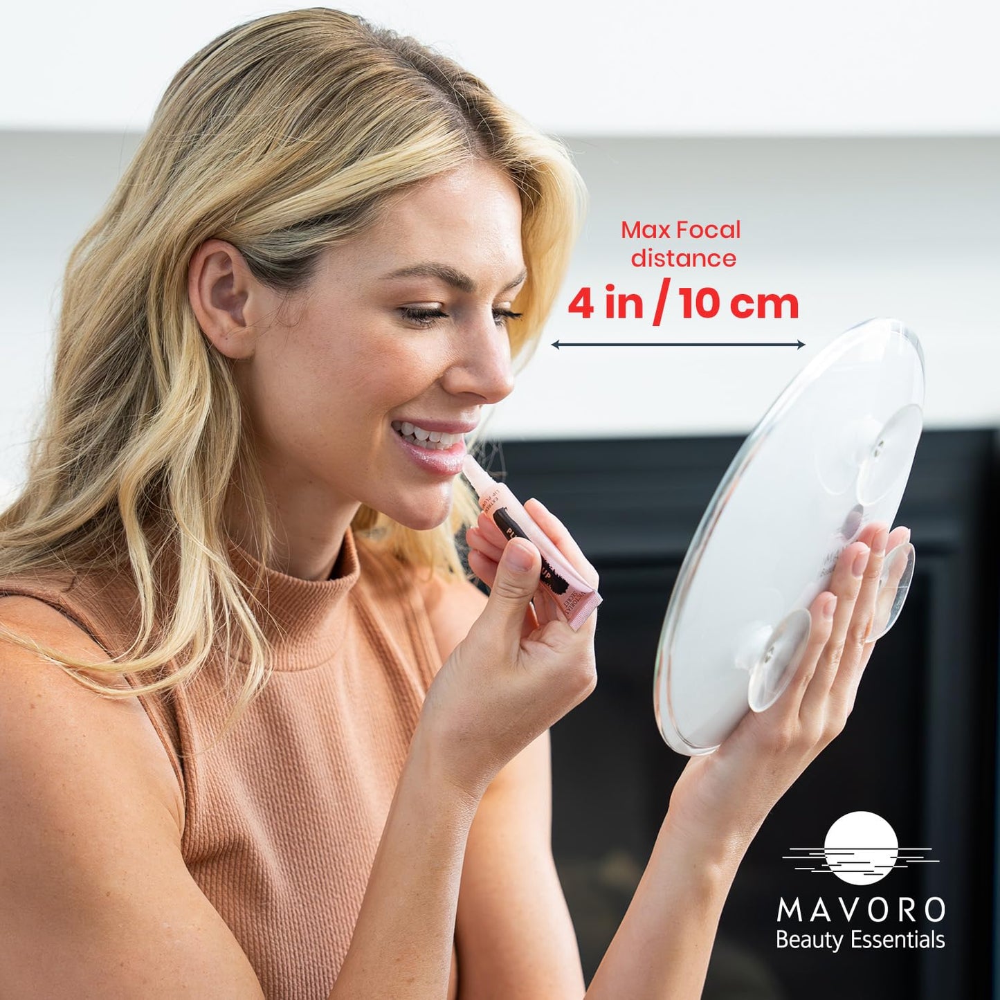 Mavoro 9'' Magnifying Mirror with 3 Strong Suction Cups | 10X Magnification | Portable Travel Makeup & Cosmetic Mirror (10X)