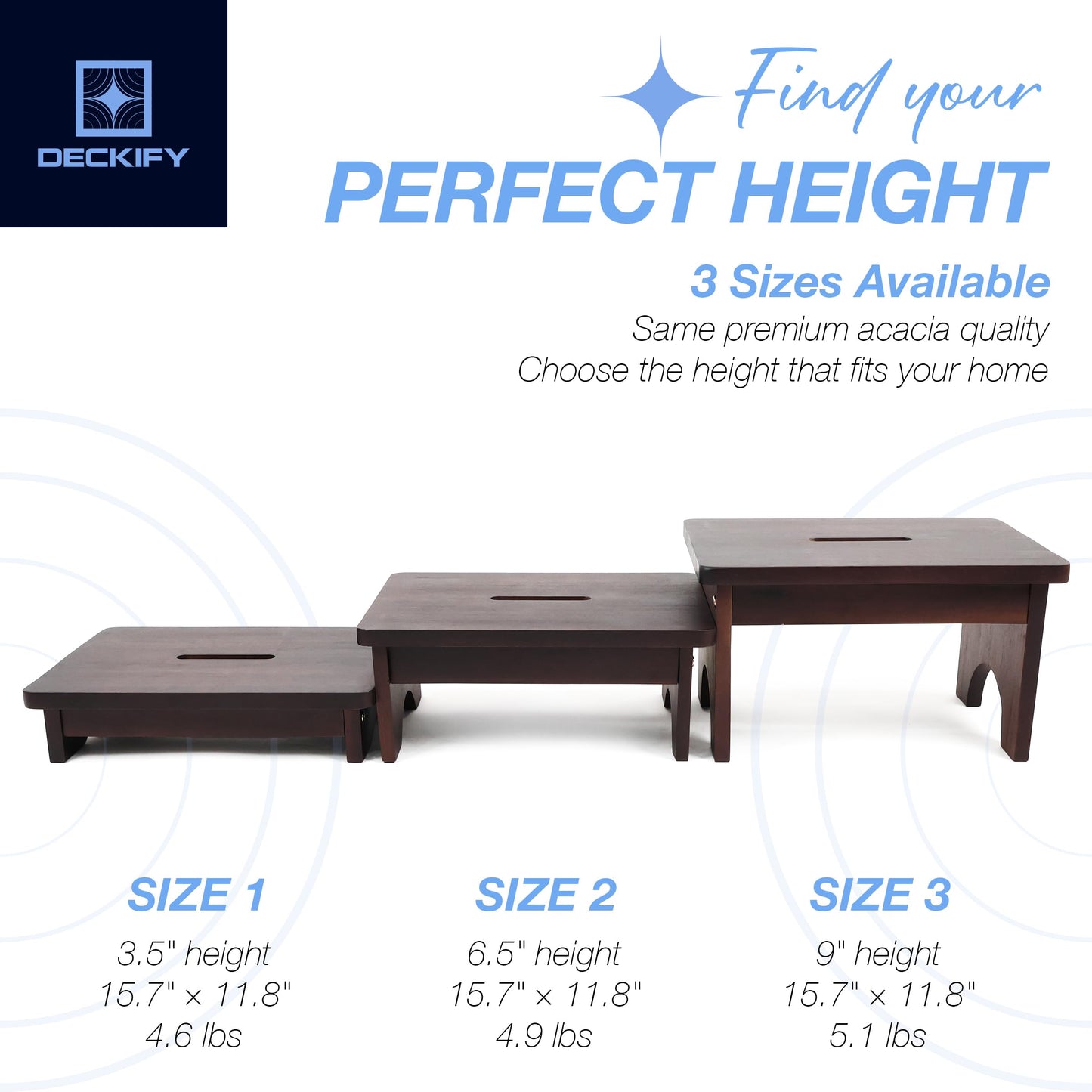 DECKIFY Premium Wooden Step Stool for Adults, Small Acacia Wood Stepping Stool, Non-Slip 1-Step Bedside Stool for Bed & Bathroom, 600 lbs, Portable, Rich Walnut, 9.0 Inch