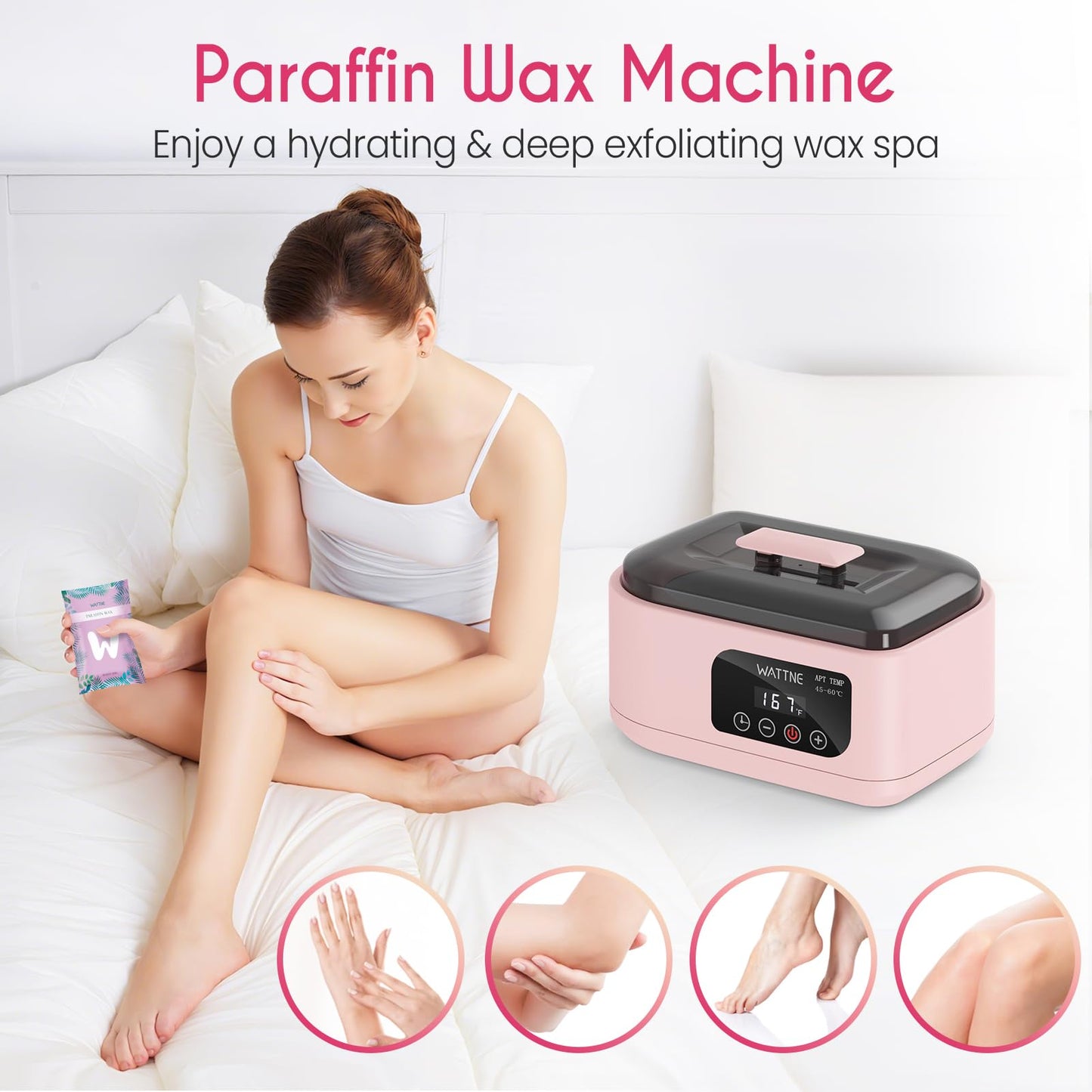 Wattne Paraffin Wax Machine for Hands and Feet, 3500ml Paraffin Wax Warmer with Timer & Keep Warm, Paraffin Wax Bath Moisturizing Kit for Arthritis, Dry Skin Care, Home Spa-Pink
