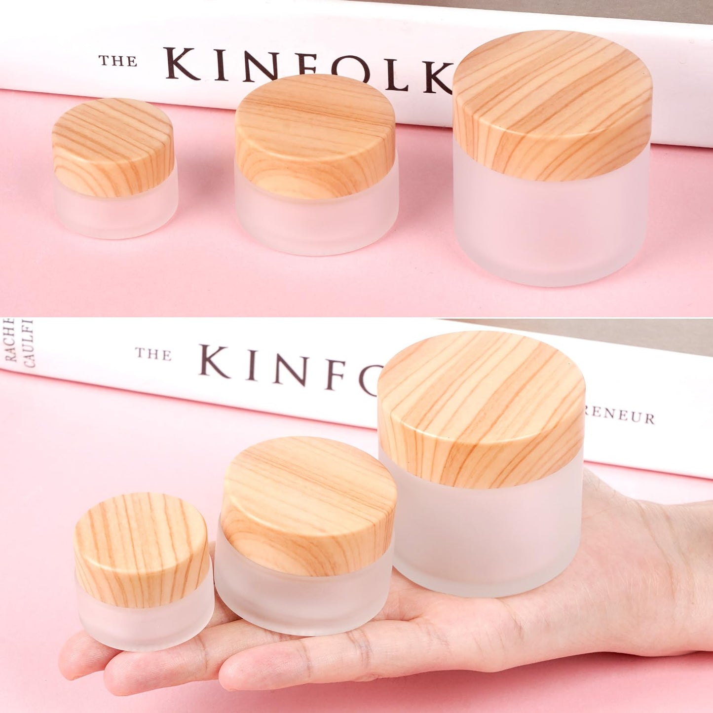 Miayon 6Pcs Glass Lotion Cream Container with Lid Refillable Empty Sample Cosmetic Jar for Makeup Scrub Cream Toiletries Home Travel (60ml)