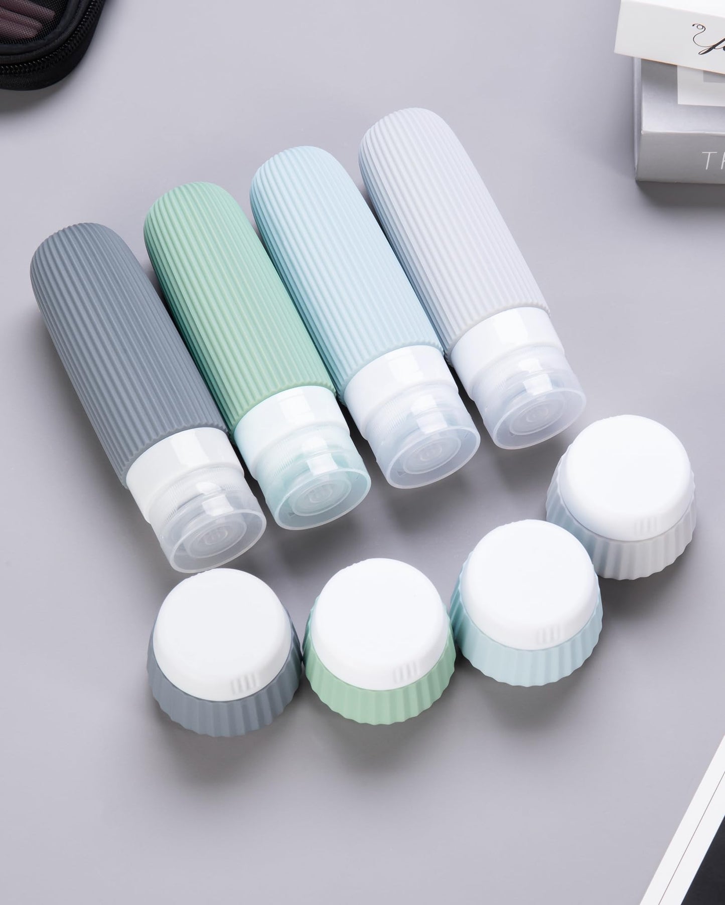 Mrsdry Travel Bottles for Toiletries 8 Pack, Tsa Approved Travel Size Toiletries 3 oz, Travel Containers for Toiletries, with Clear Bag, Leak Proof Silicone Squeezable Travel Essentials Creams Jars