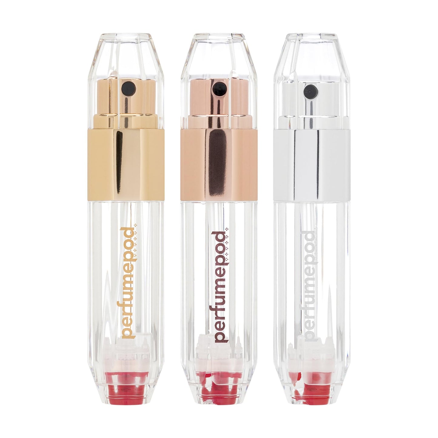 Travalo Perfume Pod Crystal Travel Perfume Atomizer - Genie-S Pump System - High Definition Mini Pump Spray - Refillable and Zero Glass - Anti Scratch and Breakage - Silver- 0.6oz