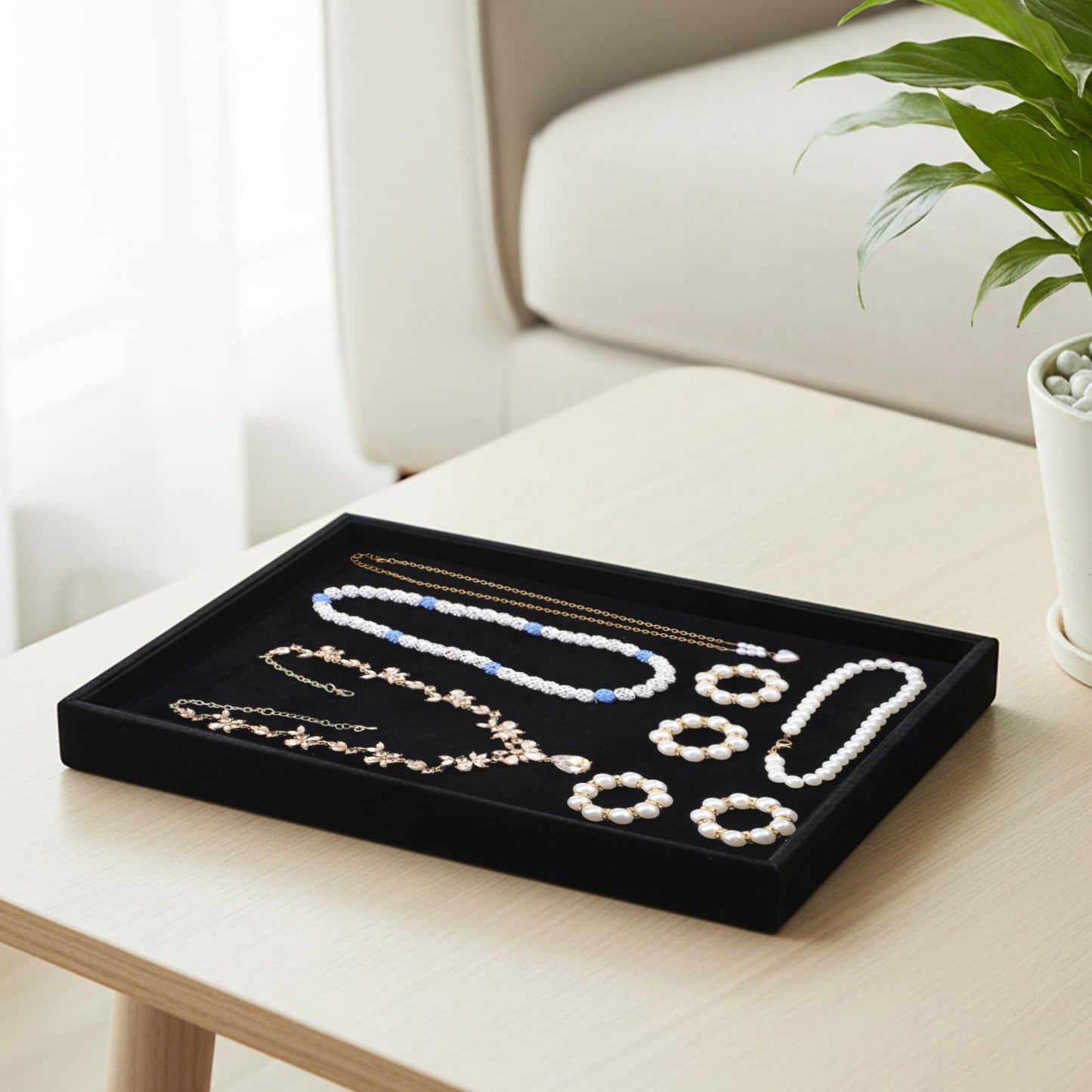 Xaajooio 6 Pcs Velvet Stackable Jewelry Tray, Jewelry Organizer and Display for Bracelets Rings Earrings Necklaces, for Drawer and Countertop Showcase, Black