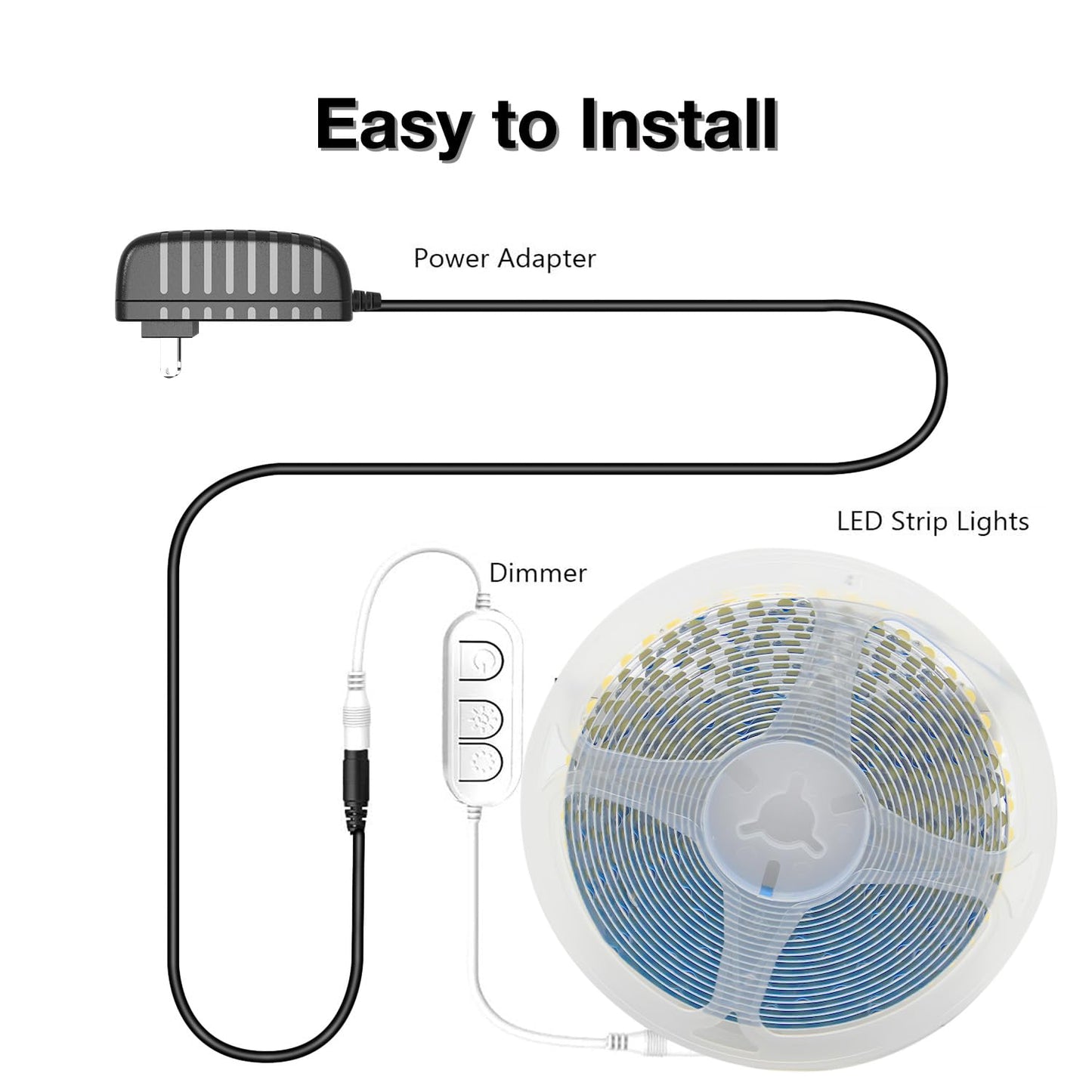 phopollo White LED Strip Lights, 18ft Dimmable 6500k Daylight White Led Light Strip, 840 LEDs Flexible Led Lights for Bedroom, Mirror, Kitchen Decoration