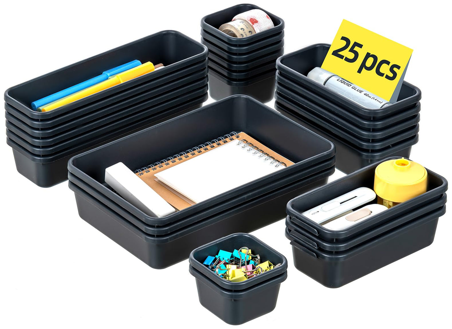 Kutesna 25 PCS Interlocking Desk Drawer Organizer Separator for Office,Bathroom,Kitchen,Makeup,Tool(4 Sizes)