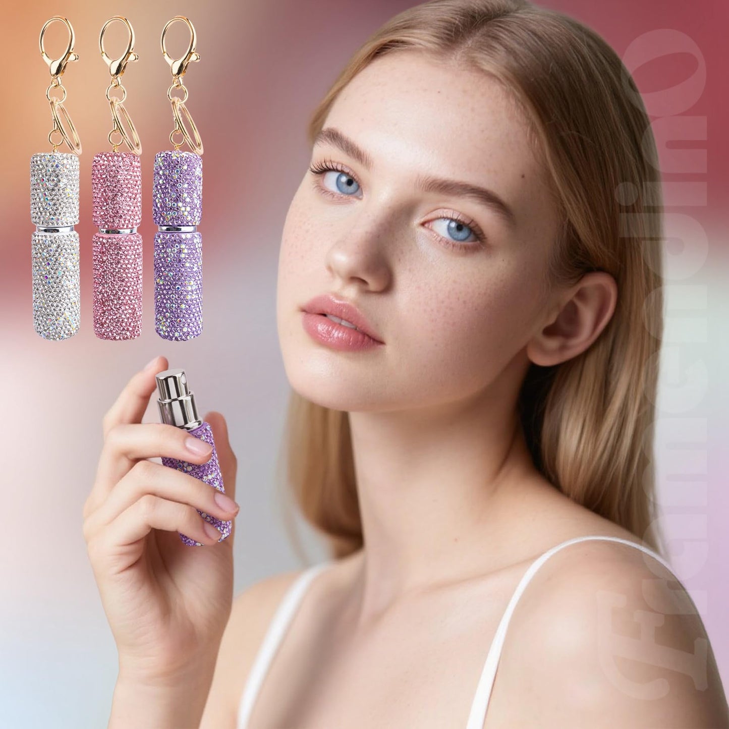 Framendino, 3 Pack 5ML Perfume Bottle Crystal Empty Spray Dispensers With Keychain for Travel