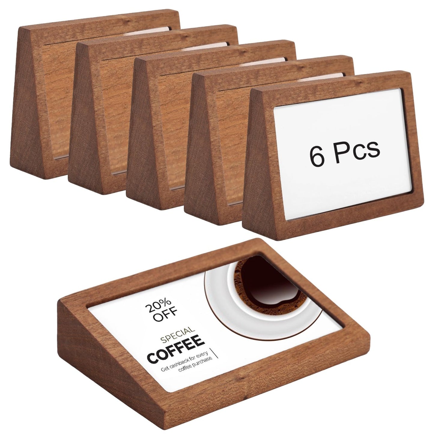 NIMBLOOM 6 Pcs Wood Label Holder Stand, 4.1 x 2.8 x 0.9 in Slanted Place Card Stands with Clear Acrylic Display, Versatile Desktop Sign Holder Stands for Retail Store, Cafe, Tea Shop, Bakery