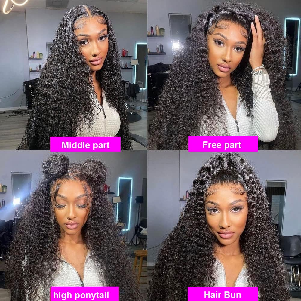 Rozilo 30 Inch Deep Wave Lace Front Wigs Human Hair 200 Density 13x4 HD Lace Frontal Wigs Human Hair Pre Plucked Deep Curly Glueless Wigs Human Hair for Women Natural Black