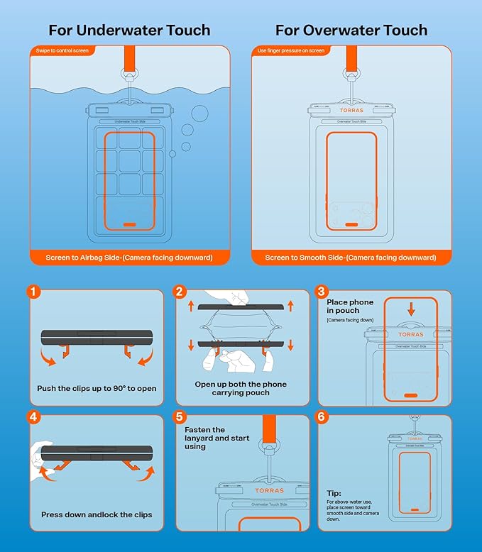 TORRAS IPX8 Waterproof Phone Pouch Floating, Underwater Screen Touchable, Water Proof Case with Lanyard for iPhone 16 Pro Max 15 S25, Cellphone Dry Bag Cruise Essentials 7.0 inch, Black