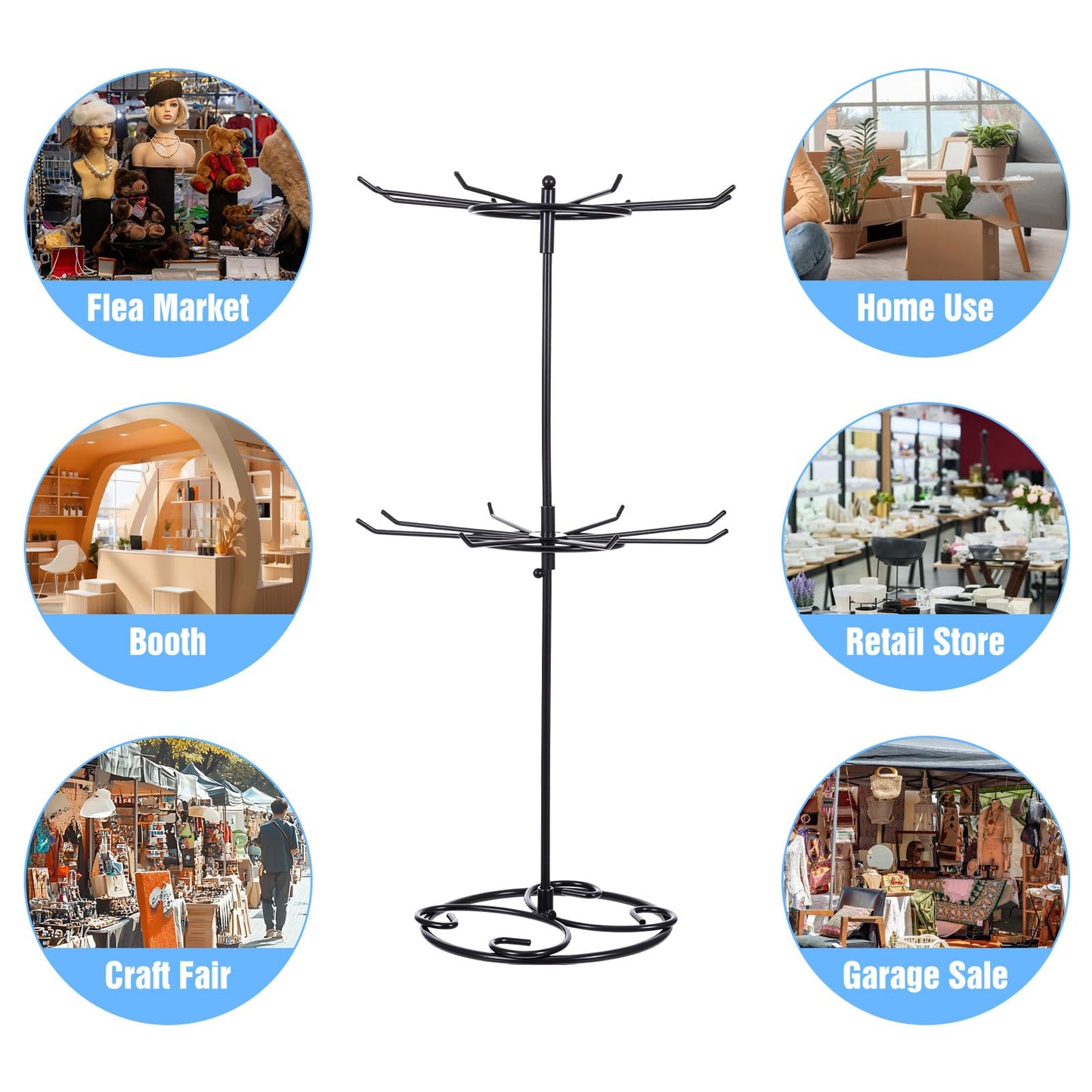 QFGasre 2 Pcs Jewelry Stand Organizer, 2 Tier Rotating Rack Metal Necklace Organizer Black Jewelrys Keychain Display for Vendors Jewelry Earring Bracelet Display Supplies