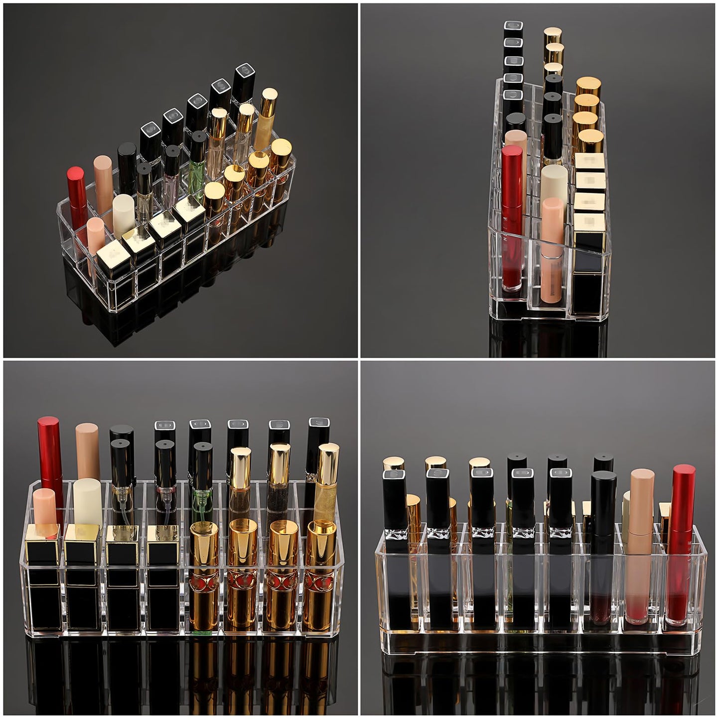 ELLDOO Rollerball Perfume Organizer, 24 Spaces Clear Acrylic Perfume Storage Holder Beauty Scent Holder, Makeup Lipgloss Lipstick Display Case