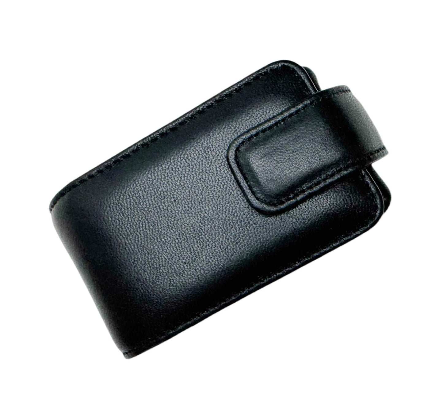 AgentMoon Handheld Lipstick Pouch with Mirror,Genuine Leather Lip Balm Case with Clamshell Magnetic Hidden Clasp.Portable Travel Cosmetic Case for Women Gift. 4.1x2.3x1.8 inches (Black)