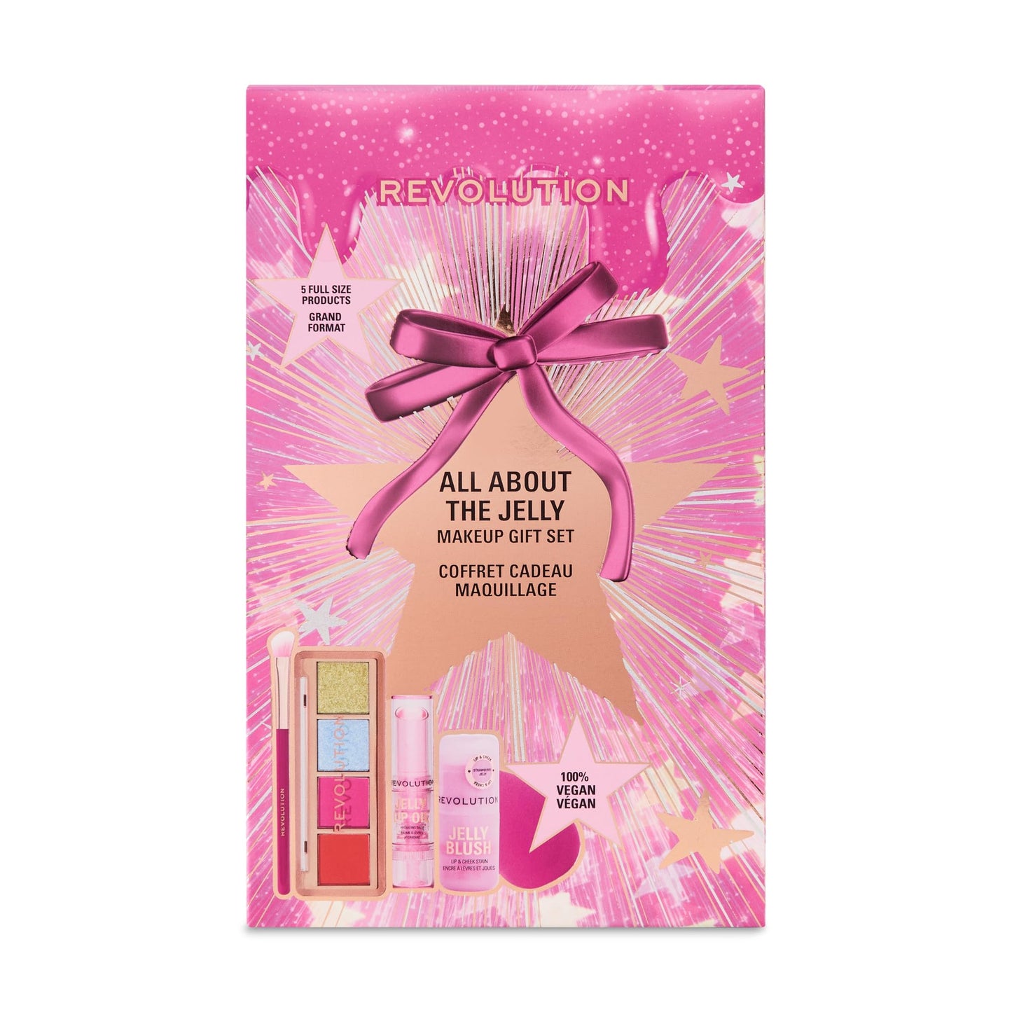 Revolution All About The Jelly Makeup Set, 5-Piece Beauty Gift Set for Eye, Face & Cheek, Includes Blending Sponge & Brush, Vegan & Cruelty-Free
