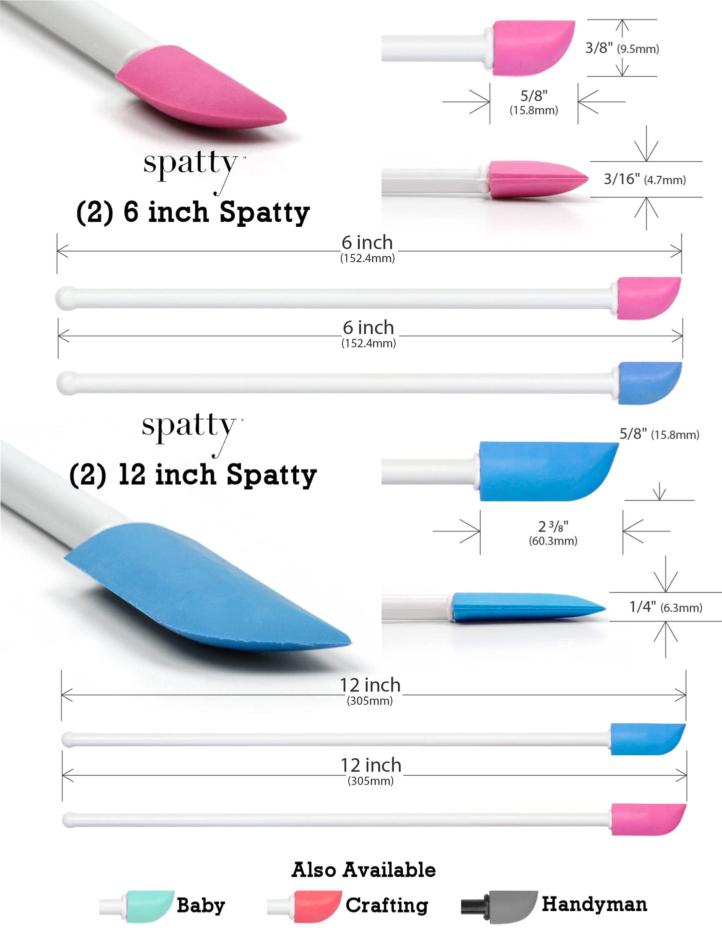 Spatty Daddy Spatula 4 Pack (6 and 12 Inch Blue/Pink Combo) Shark Tank, Small Scraper for Makeup, Stocking Stuffers, Gifts for Women, Adult Stocking Stuffers, Beauty Tool, Scraping Spoon for Makeup