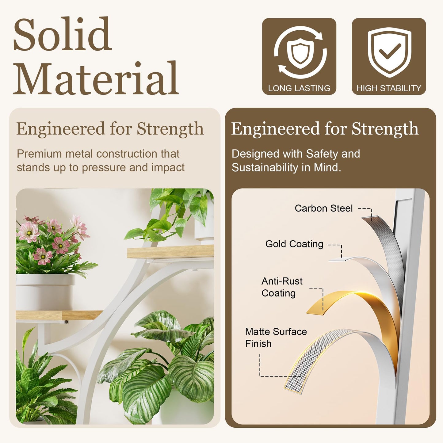 BACEKOLL Plant Stand Indoor with Grow Light - 2 Pack Tall Indoor Plant Shelf, 62" Corner Plant Holder, 8 Tiered Large S-Shape Flower Multiple Display Shelf for Home, White