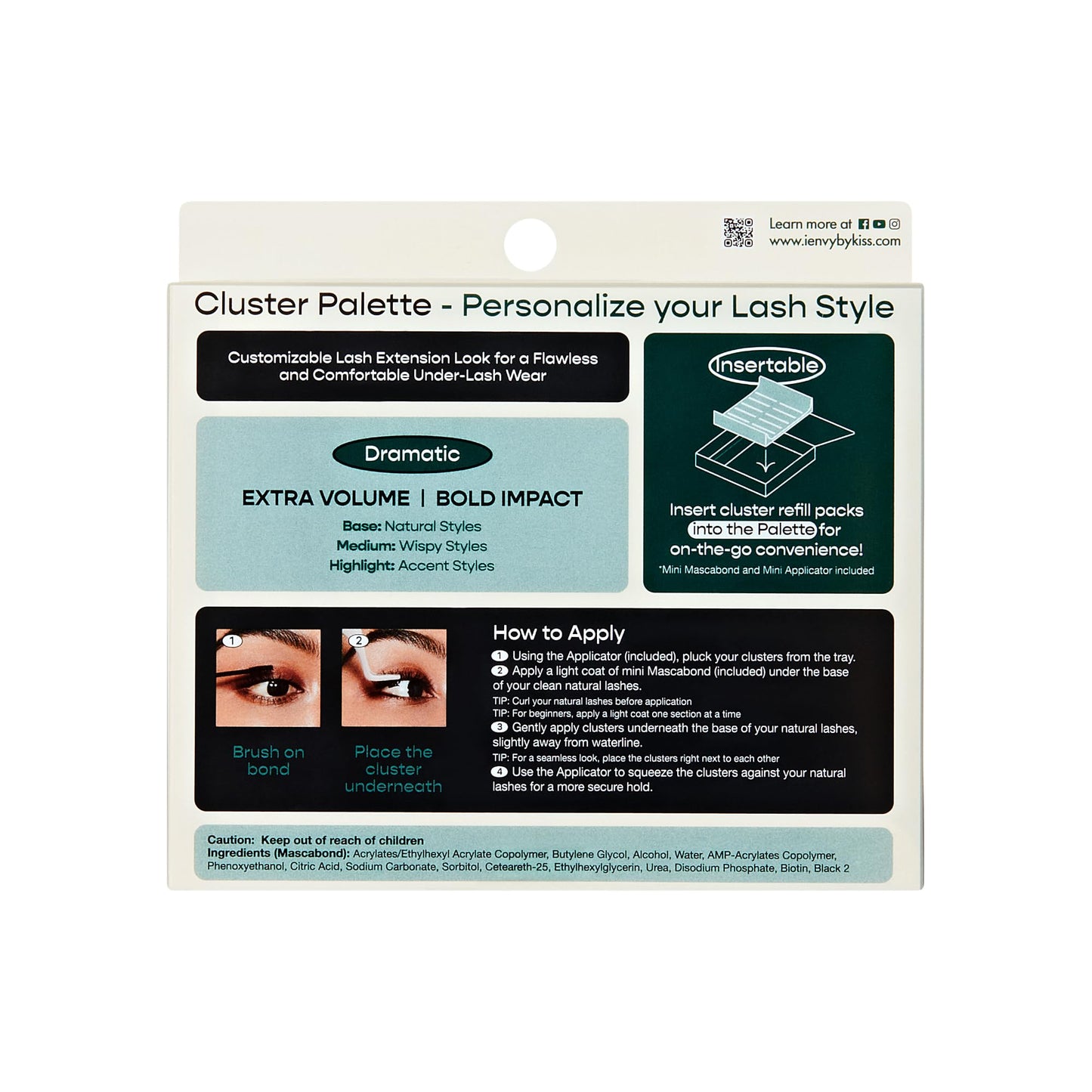 i-ENVY Cluster Palette Kit, DIY Lash Makeup, Customizable Under Lash Extension Layering All in One Convenience, Mini Applicator & Mascabond Glue Included (Dramatic)