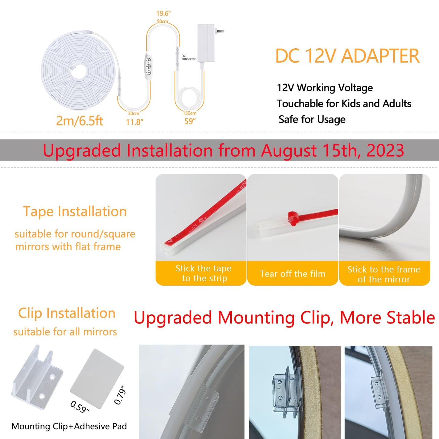 phwii Flexible Vanity Light Strip LED Vanity Lights for Mirror Dimmable Mirror Lights for Makeup Cuttable 6.5ft Makeup Light Strip 6500K Daylight for Dressing Table, Bathroom Mirror, and DIY Mirror