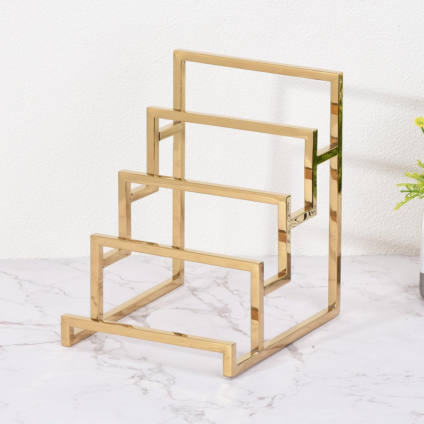 uxcell Clutch Purse Display Stand 4 Layer Wallet Display Rack Metal Clutch Holder Riser for Home Retail Store Supplies - Gold