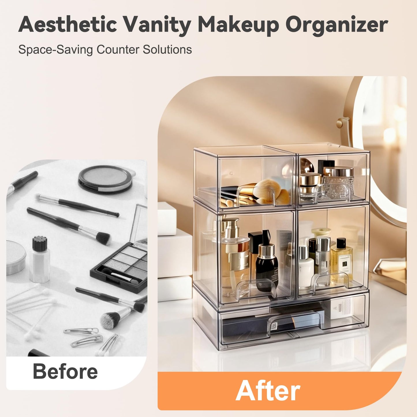 Hvygss Clear Stackable Storage Drawers, Pull-Out Makeup Organizer, Transparent Baby Bottle Organizer, Storage Bins Suitable for Vanity Tables, Bathrooms, Kitchens (5 Pack)