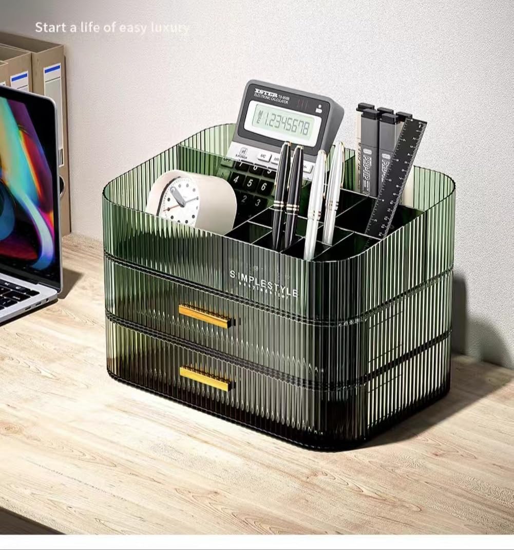 MIUOPUR Makeup Organizer with Stackable Drawers, Bathroom Vanity Organizers and Storage, Ideal for Desk and Dresser Countertops, Great for Cosmetics, Skincare, Lipsticks, Nail Care - Green