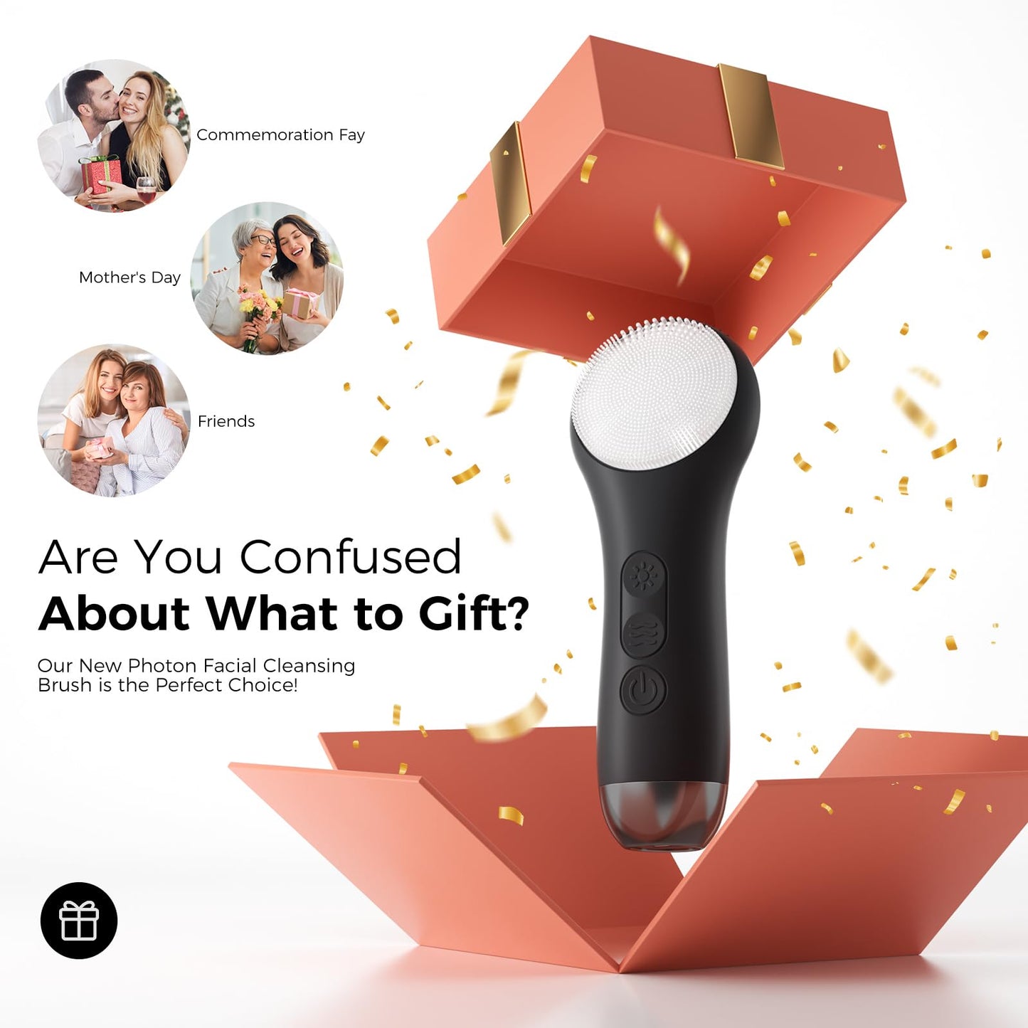 Ccigedy Face Scrubber Brush, Electric Silicone Face Scrubber, Waterproof and Rechargeable Facial Cleansing Brush with 4 LED Gentle Light, Sonic Facial Pore Exfoliator Cleanser Tool (Black)
