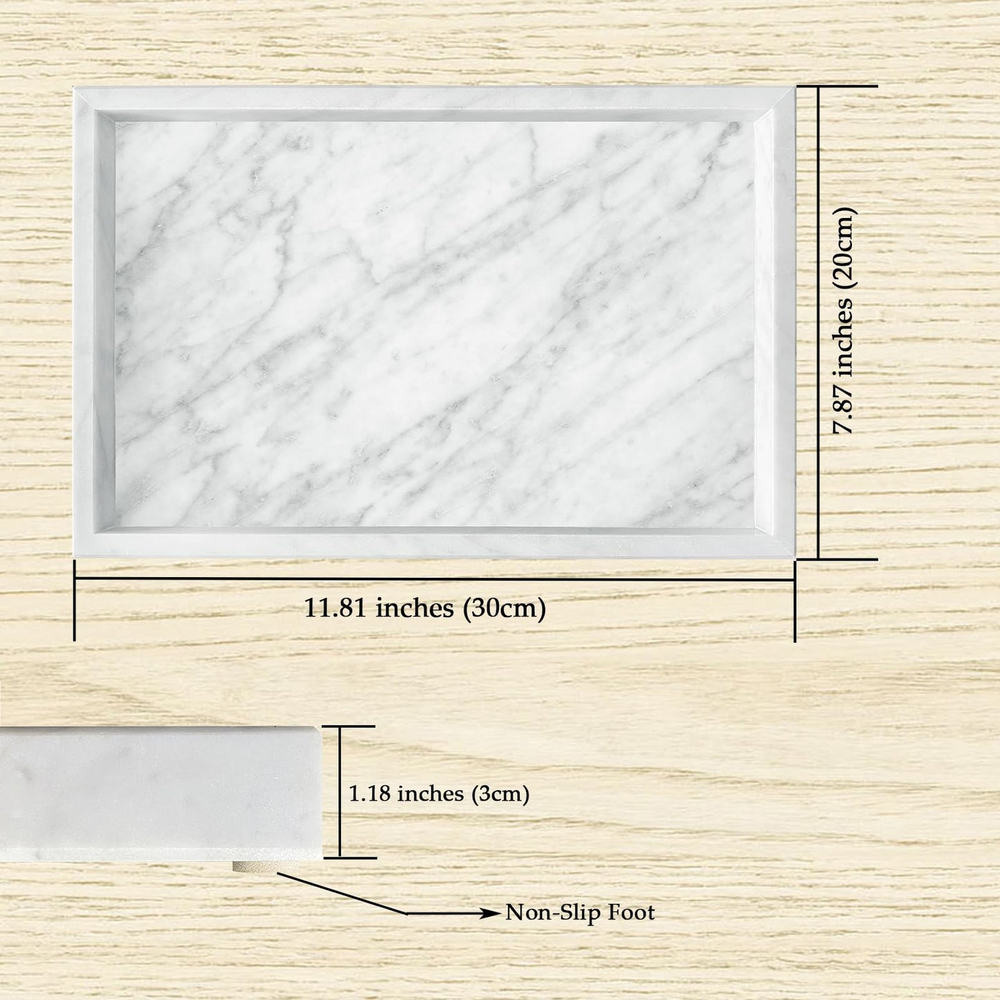 Yew & Tulip Natural Carrara White Marble Vanity Tray, Natural White Marble Serving Tray for Bathroom, Kitchen, Vanity, Home Decor, Wedding etc. (12" x 8" x 1.2")
