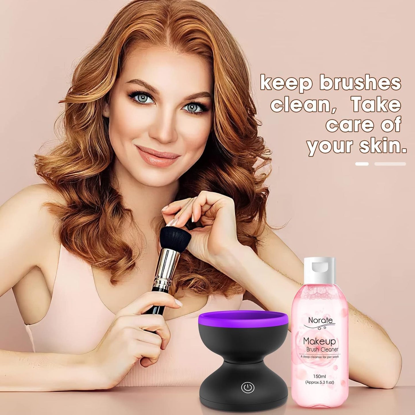 Electric Makeup Brush Cleaner Machine, Automatic Spinning Makeup Brush Cleaner for All Size Brushes, Professional Portable Cosmetic Brush Cleaning Tool with Silicone Bowl, USB Powered, Gift for Women