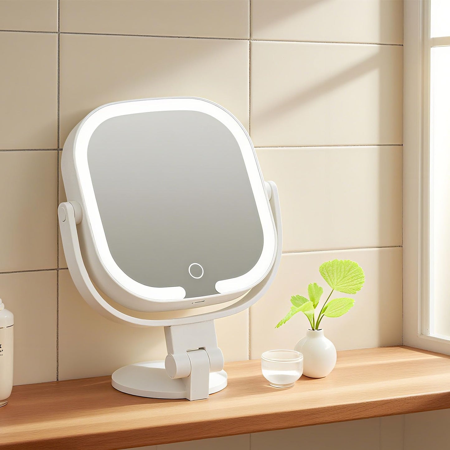 LSNDRG 30X Magnifying Makeup Mirror with Light, Square Lighted Vanity Mirror with 3 Color Lighting Modes, Dual-Sided 1X/30X, Suction Cup Wall Mounted, Rechargeable, 360° Rotation, Portable