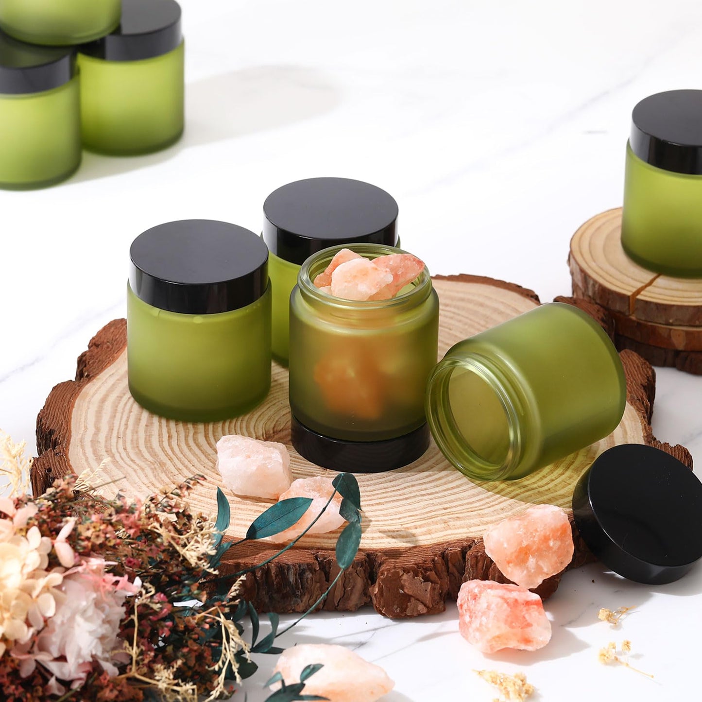 Norme 24 Pcs 4 oz Glass Jars with Lids Leakproof Round Airtight Empty Cosmetic Jars with Inner Liners Lid for Storing Lotions Powder Ointments Making Tins(Pea Green)