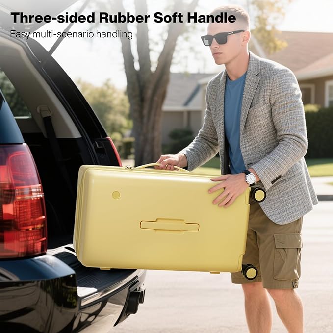 mixi 24'' Plus Trunk Luggage Medium Checked Luggage PC Hard Shell Rolling Travel Suitcases with Spinner Wheels & TSA Lock, Lark Yellow