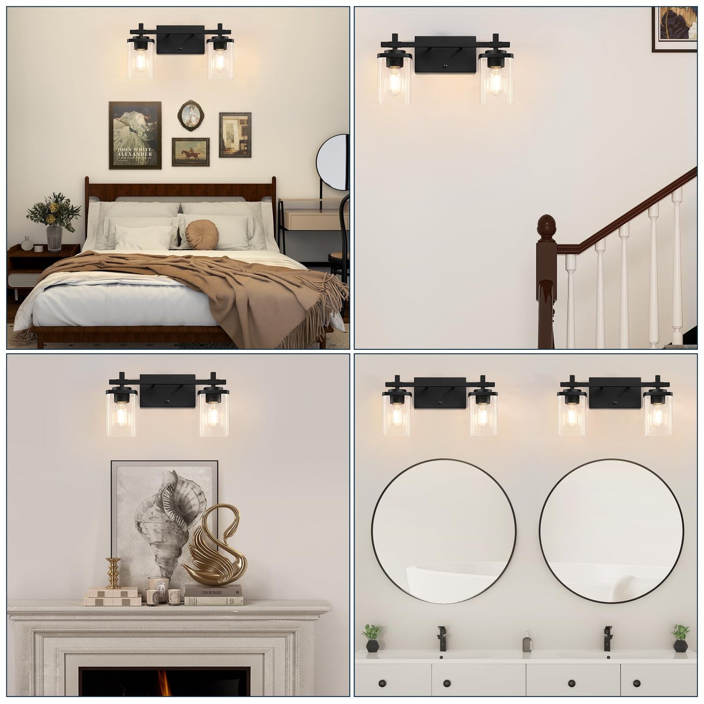 Spiglamm 2-Lights Bathroom Vanity Lights, Matte Black Vanity Light Fixtures Over Mirror, Modern Wall Sconces with Clear Glass Shade, Wall Light Fixture for Bedroom Hallway Living Room