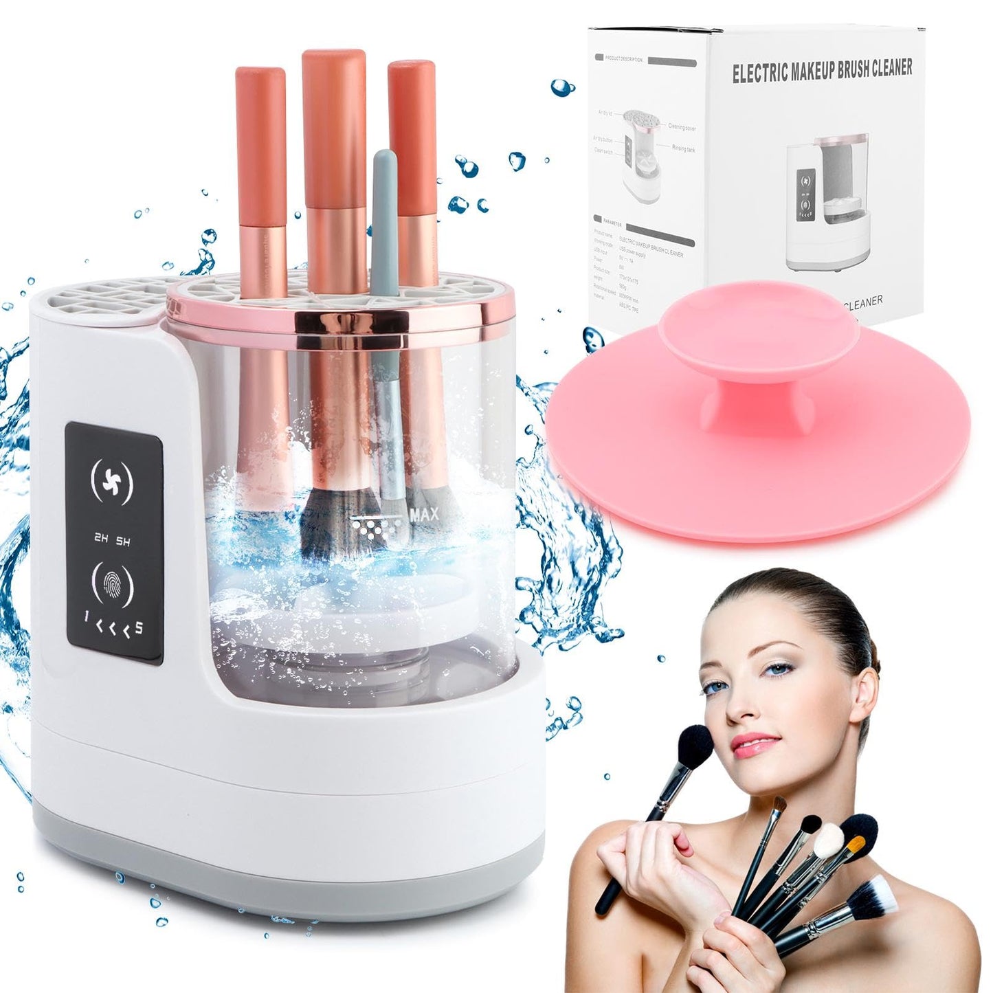 Electric Makeup Brush Cleaner Machine, 3 in 1 Automatic Makeup Brush Cleaner with Brushes Dryer for Most Size Beauty Brushes Set(White,Size:6.8inch)