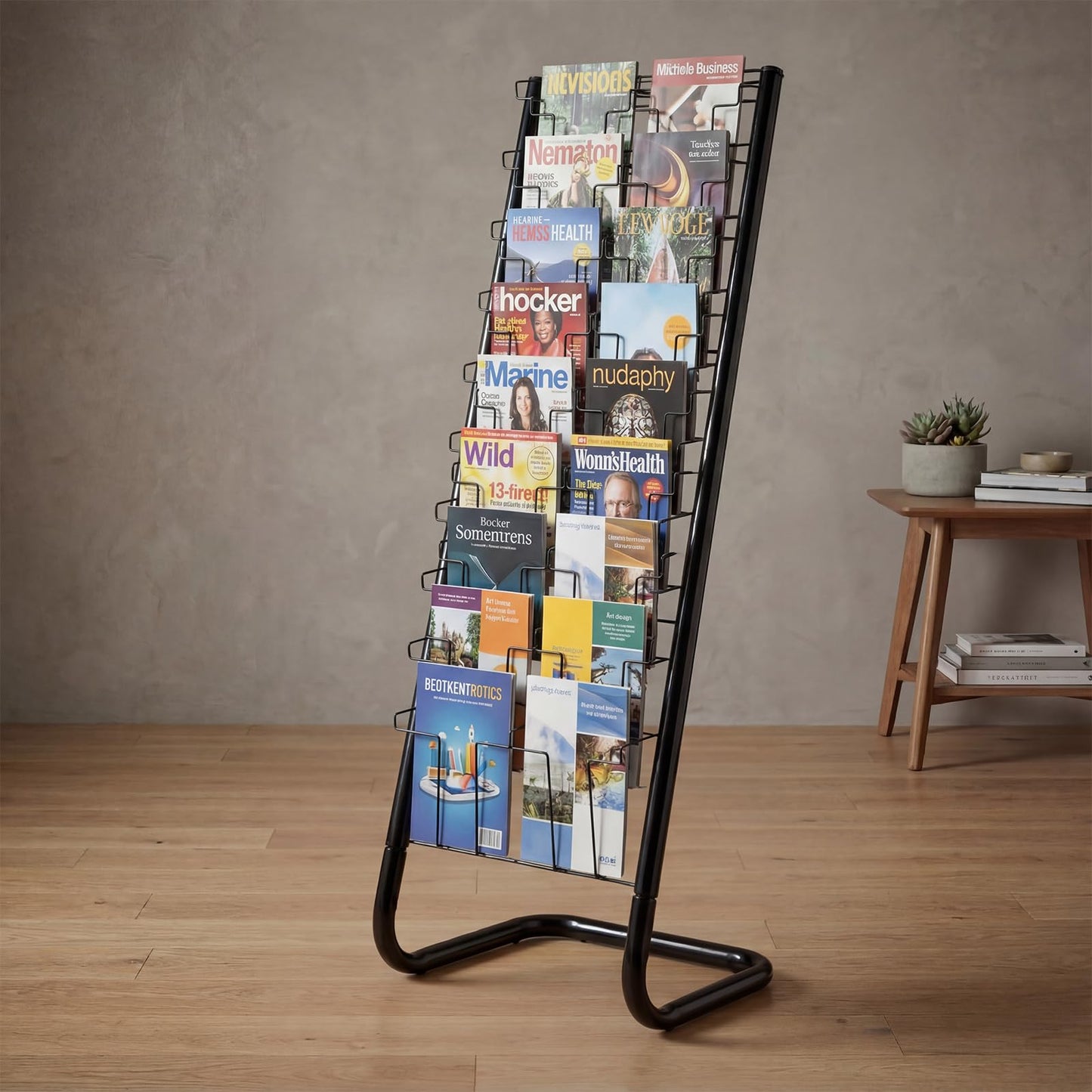 Zonon 57" Magazine Rack Floor Holder 18 Pockets Tiered Display Holder Floor Standing Brochure Display Stand for Books Newspaper Catalogs Libraries Retail Stores Shop Exhibitions Office