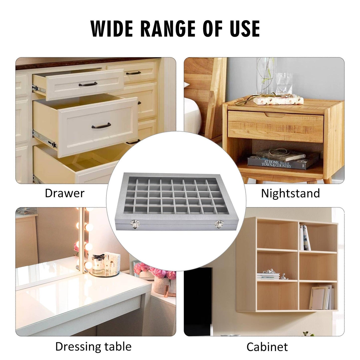 Siveit Jewelry Tray Organizer Box 48 Grid Jewelry Display Organizer Box with Transparent Lid Rings Earrings Necklaces Pendants Display Box Suitable for Women and Girls (48 Grid, Silver Grey)