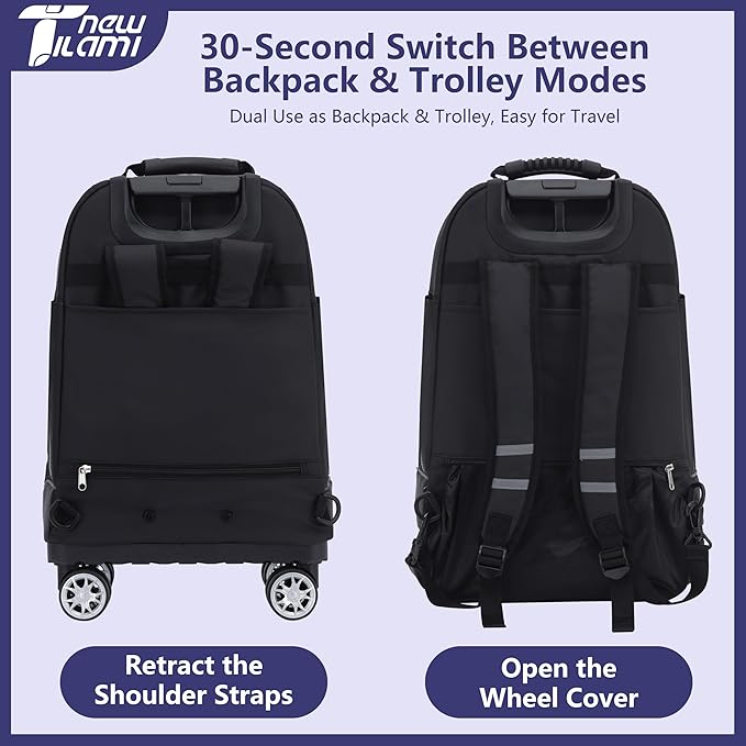 NEW TILAMI 19 Inch Rolling Backpack 360°rotating Universal Wheel, Large Organizer Compartments, Adjustable Handle, Carry on for School Students Business Travel, Blue Shadow Illusory Form