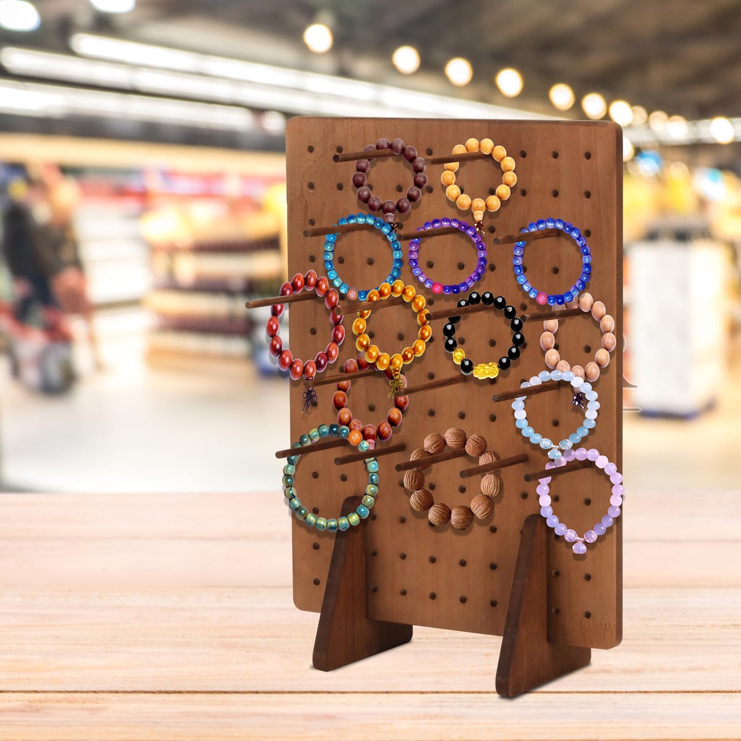 Rectangle Pegboard Display Stand with 25 Pcs Dowel Rods, Pegboard Accessories Rack, Keychain Jewelry Display Stand for Vendors, Pegboard Stand for Jewelry, Craft Shows, Necklace Pin, Earrings (Brown)