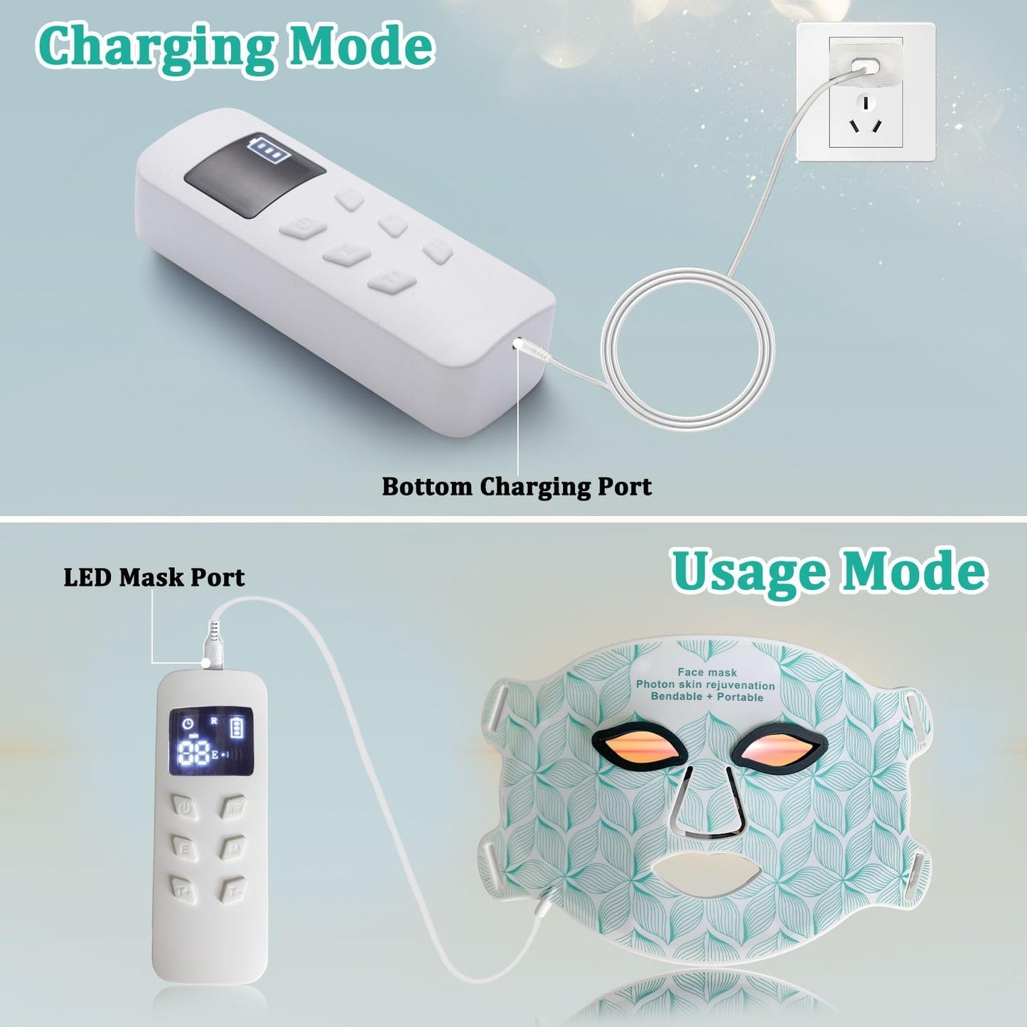 Red Light Therapy for Face, 8 Colors LED Face Mask with 850nm Near Infrared, 3000 mAh Rechargeable Portable Red Light Therapy Mask Skin Care Device for Anti-Aging & Wrinkles, Home & Travel Use