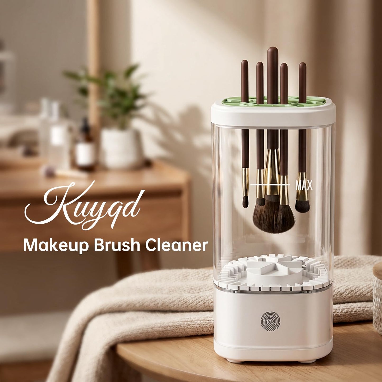 Kuyqd Electric Makeup Brush Cleaner Machine, Automatic Makeup Brush Cleaning With Dryer-Holder for All Brush Types,Sponges-White