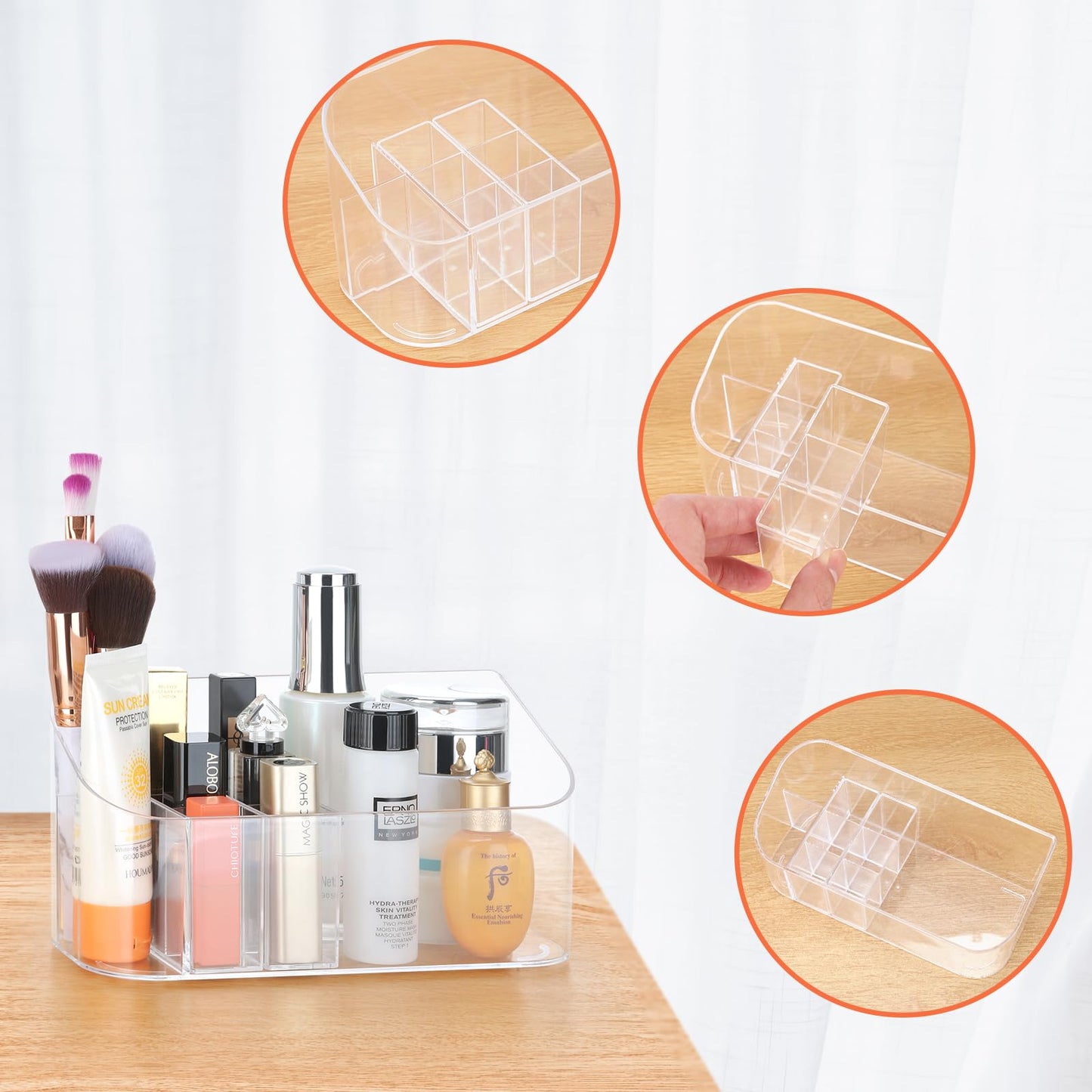 Clear Makeup Tray Holder Organizer Cosmetic Display Case, Small Makeup Organizer for Vanity Bathroom Counter Countertop Tabletop Desktop Vanity Drawers (Clear)