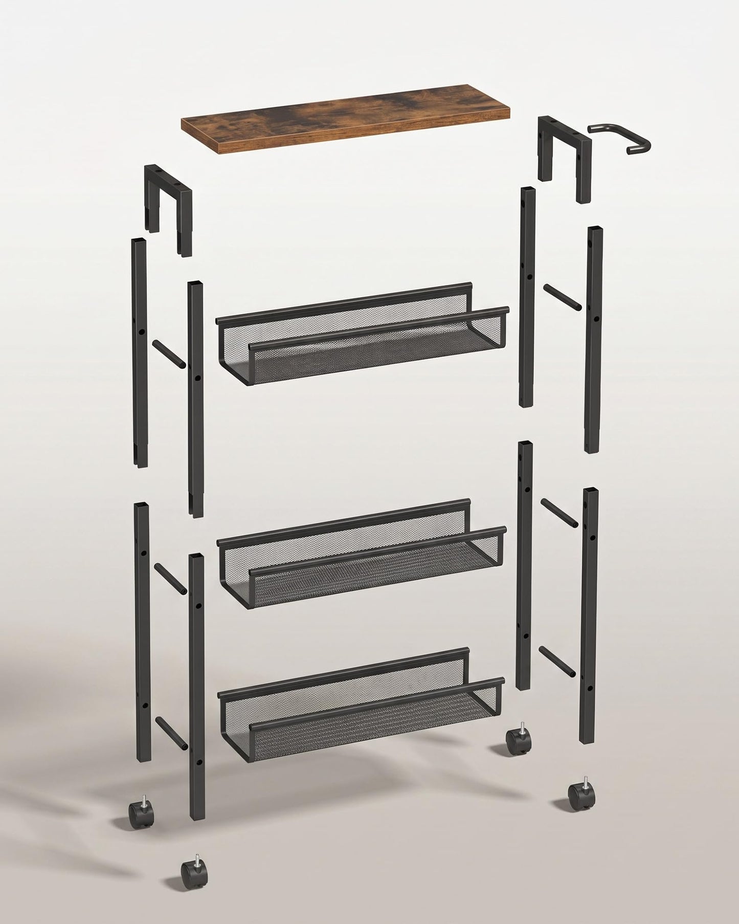 SONGMICS HOME Slim Rolling Cart, 4-Tier Storage Cart with Wheels and Handle, Narrow Utility Cart for Kitchen, Living Room, Brown and Black