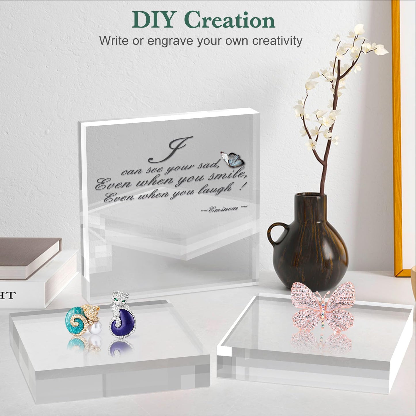 SAMYUCHO Acrylic Base Stand 8 Pack 6 X 6 X 1 Inch Acrylic Blocks for Display Trophy Base Clear Square Cube Riser Display Cylinder Pedestal Stands for Collectibles Jewelry Props Food Display