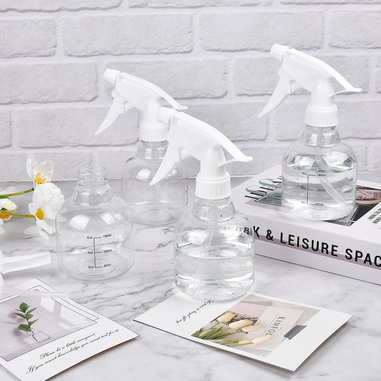 Worldity 24 Pcs Empty Plastic Mini Spray Bottles 8oz, Adjustable Nozzle, Refillable for Hair, Plant, Kitchen, Bath, White